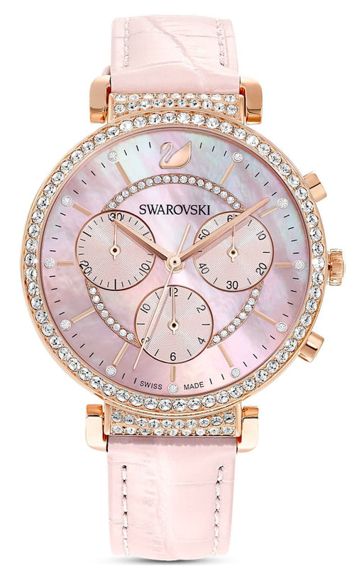 Swarovski Passage Chrono Pink Dial Pink Leather Strap Watch for Women - 5580352 Buy Now By Swarovski