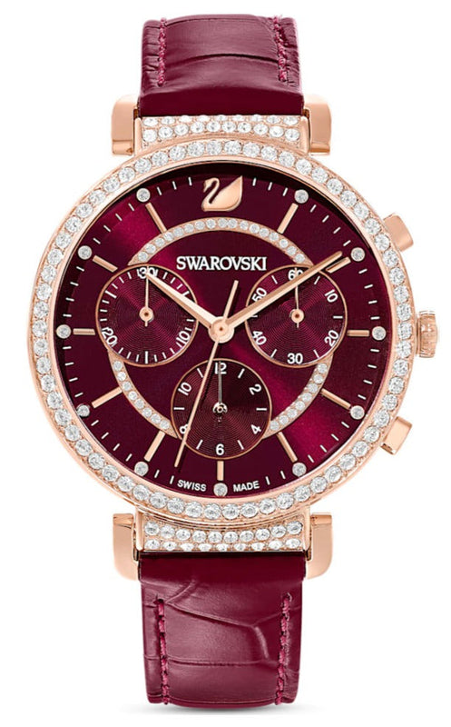Swarovski Passage Chrono Red Dial Red Leather Strap Watch for Women - 5580345 Buy Now By Swarovski