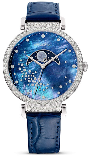 Swarovski Passage Moon Phase Blue Dial Blue Leather Strap Watch for Women - 5613320 Buy Now By Swarovski