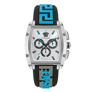 Versace Dominus Chronograph Silver Dial Black Rubber Strap Watch For Men - VE6H00123 Buy Now By Versace