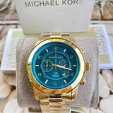 Michael Kors Runway Stop Hunger Blue Dial Gold Steel Strap Watch for Men - MK8315 Buy Now By Michael Kors