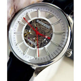 Emporio Armani Meccanico Silver Skeleton Dial Black Leather Strap Watch For Men - AR2072 Buy Now By Emporio Armani