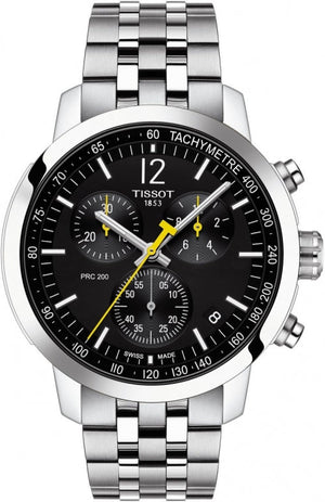 Tissot PRC 200 Chronograph Black Dial Silver Steel Strap Watch For Men - T114.417.11.057.00 Buy Now By Tissot
