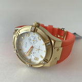 Guess Jet Setter Golden Dial Orange Rubber Watch For Women - W0564L2 Buy Now By Guess