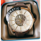 Fossil Flynn Mechanical Skeleton Beige Dial Brown Leather Strap Watch for Men - BQ2215 Buy Now By Fossil