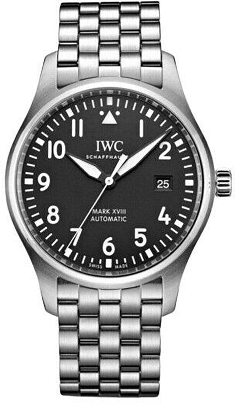 IWC Pilot’s Watch Mark XVIII Black Dial Silver Steel Strap Watch for Men - IW327015 Buy Now By IWC