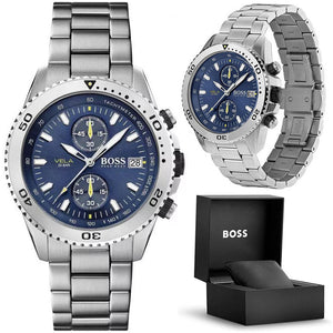Hugo Boss Vela Chronograph Diver Blue Dial Silver Steel Strap Watch for Men - 1513775 Buy Now By Hugo Boss