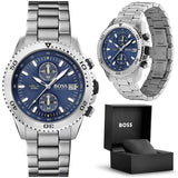 Hugo Boss Vela Chronograph Diver Blue Dial Silver Steel Strap Watch for Men - 1513775 Buy Now By Hugo Boss