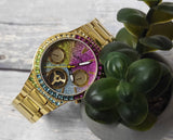 Guess Sugarrush Quartz Multicolor Dial Gold Steel Strap Watch For Women - GW0258L1 Buy Now By Guess