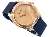 Guess Cubed Analog Rose Gold Dial Blue Leather Strap Watch For Women - GW0665L2 Buy Now By Guess