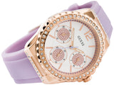 Guess Starlight Diamonds White Dial Purple Rubber Strap Watch for Women - W0846L6 Buy Now By Guess