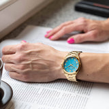 Michael Kors Lennox Analog Blue Dial Gold Steel Strap Watch for Women - MK7460 Buy Now By Michael Kors