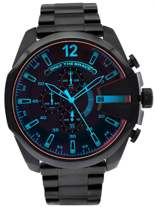 Diesel Mega Chief Chronograph Black Dial Black Steel Strap Watch For Men - DZ4318 Buy Now By Diesel