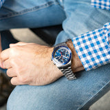 Fossil Sport Tourer Chronograph Blue Dial Silver Steel Strap Watch for Men - FS6047 Buy Now By Fossil