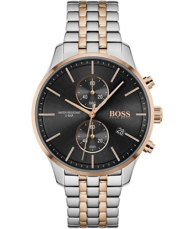 Hugo Boss Associate Chronograph Black Dial Two Tone Steel Strap Watch for Men - 1513840 Buy Now By Hugo Boss