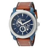 Fossil Machine Chronograph Blue Dial Brown Leather Strap Watch for Men - FS5232 Buy Now By Fossil