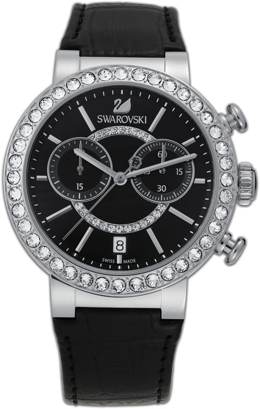 Swarovski Citra Sphere Chronograph Black Dial Black Leather Strap Watch for Women - 5027131 Buy Now By Swarovski