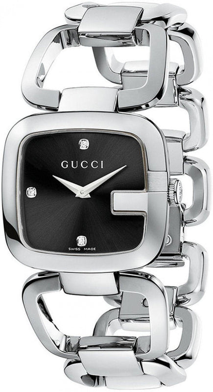 Gucci G Gucci Diamonds Black Dial Silver Steel Strap Watch For Women - YA125406 Buy Now By Gucci