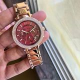 Michael Kors Parker Chronograph Red Dial Rose Gold Steel Strap Watch For Women - MK6106 Buy Now By Michael Kors