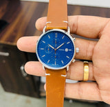 Fossil The Commuter Blue Dial Brown Leather Strap Watch for Men - FS5401