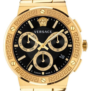 Versace Greca Chronograph Black Dial Gold Steel Strap Watch For Men - VEZ900421 Buy Now By Versace