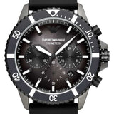 Emporio Armani Diver Chronograph Black Dial Black Silicon Strap Watch For Men - AR11515 Buy Now By Emporio Armani