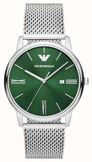 Emporio Armani Minimalist Quartz Green Dial Silver Mesh Bracelet Watch For Men - AR11578 Buy Now By Emporio Armani