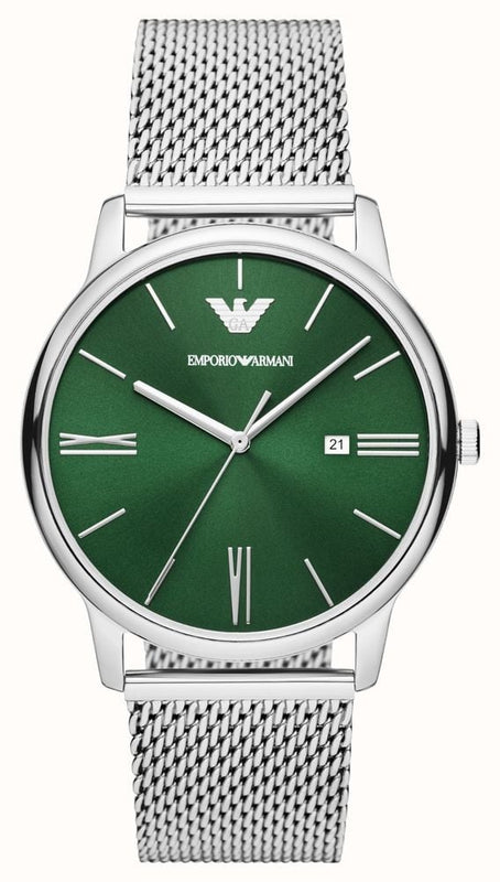 Emporio Armani Minimalist Quartz Green Dial Silver Mesh Bracelet Watch For Men - AR11578 Buy Now By Emporio Armani