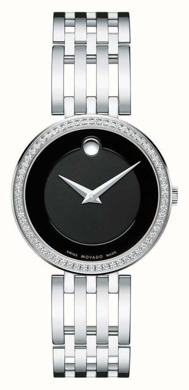 Movado Esperanza 63 Diamonds Black Dial Silver Steel Strap Watch For Women - 0607052 Buy Now By Movado