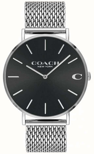 Coach Charles Black Dial Silver Mesh Bracelet Watch for Men - 14602144 Buy Now By Coach