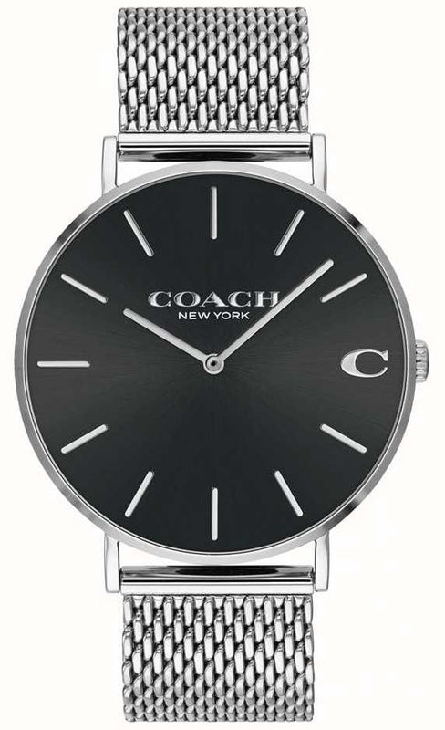 Coach Charles Black Dial Silver Mesh Bracelet Watch for Men - 14602144 Buy Now By Coach
