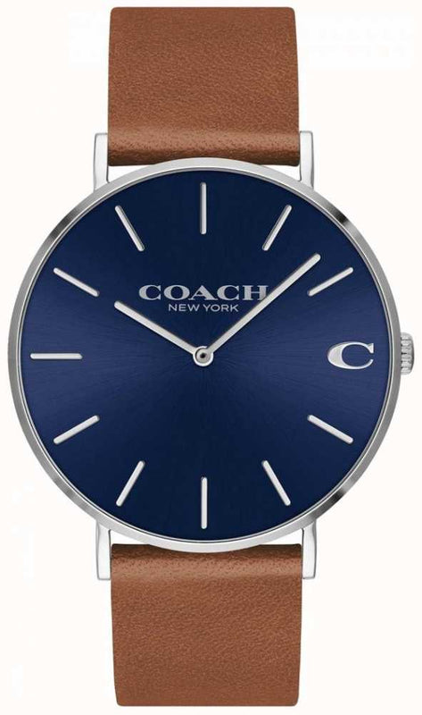 Coach Charles Blue Dial Brown Leather Strap Watch for Men - 14602151 Buy Now By Coach