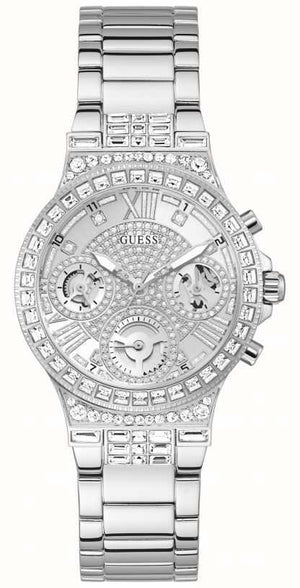 Guess Moonlight Multi Function Diamonds Silver Dial Silver Steel Strap Watch for Women - GW0320L1 Buy Now By Guess