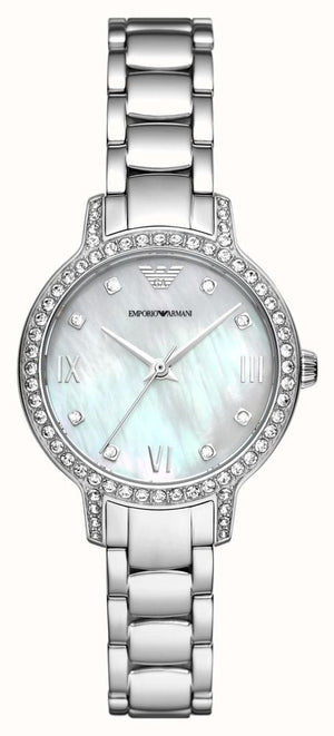 Emporio Armani Cleo Crystals Mother Of Pearl Dial Silver Steel Strap Watch For Women - AR11484 Buy Now By Emporio Armani