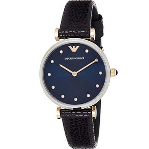 Emporio Armani Gianni T Bar Analog Blue Dial Black Leather Strap Watch For Women - AR1989 Buy Now By Emporio Armani