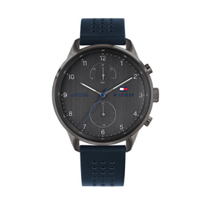Tommy Hilfiger Chase Grey Dial Blue Leather Strap Watch for Men - 1791578 Buy Now By Tommy Hilfiger