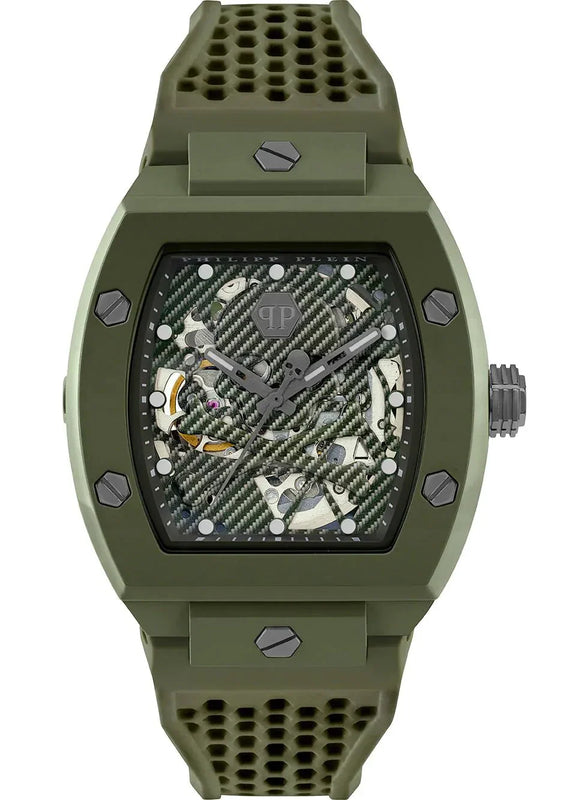 Philipp Plein The Skeleton Green Dial Green Silicone Strap Watch for Men- PWVBA0223 Authentic Buy Shop Now