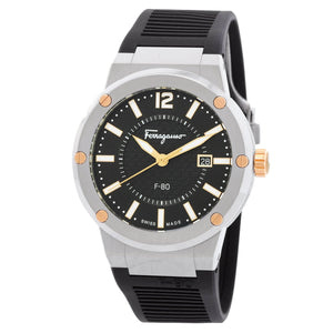 Salvatore Ferragamo F-80 Black Dial Black Rubber Strap Watch For Men - SFHY00120 Buy Now By Salvatore Ferragamo