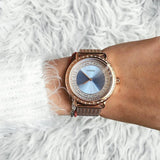 Guess Willow Crystal Blue Dial Rose Gold Mesh Bracelet Watch For Women - W0836L1 Buy Now By Guess