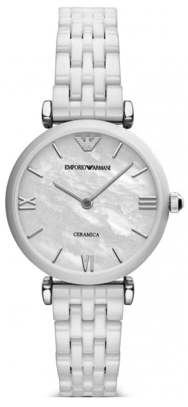 Emporio Armani Giannti T Bar Quartz Mother of Pearl Dial White Steel Strap Watch For Women - AR1485 Buy Now By Emporio Armani