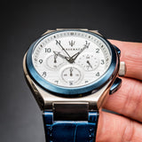 Maserati Triconic Chronograph White Dial Blue Leather Strap Watch For Men - R8871639001 Buy Now By Maserati
