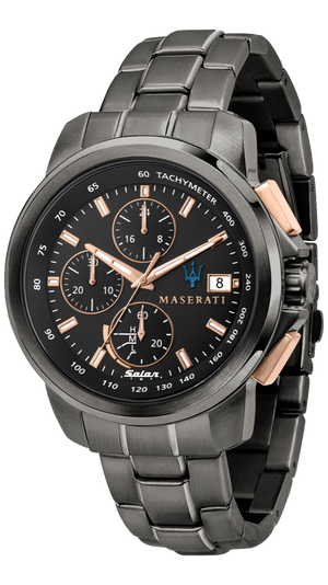 Maserati Successo Solar Black Dial Grey Steel Strap Watch For Men - R8873645001 Buy Now By Maserati