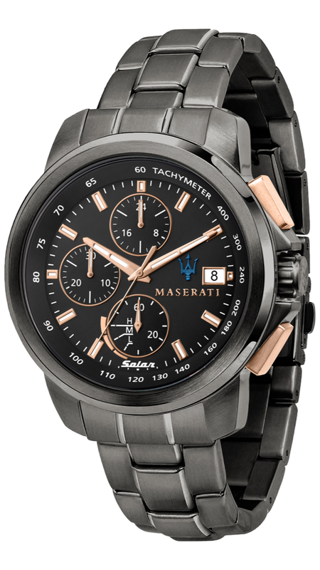 Maserati Successo Solar Black Dial Grey Steel Strap Watch For Men - R8873645001 Buy Now By Maserati