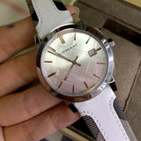 Burberry The City Silver Dial White Leather Strap Watch for Women - BU9019 Buy Now By Burberry