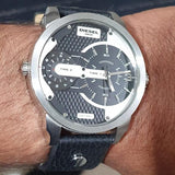 Diesel Mini Daddy Black Silver Dial Black Leather Strap Watch For Men - DZ7307 Buy Now By Diesel