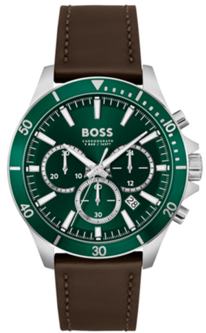 Hugo Boss Troper Chronograph Green Dial Brown Leather Strap Watch For Men - 1514098 Buy Now By Hugo Boss