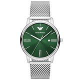 Emporio Armani Minimalist Quartz Green Dial Silver Mesh Bracelet Watch For Men - AR11578 Buy Now By Emporio Armani