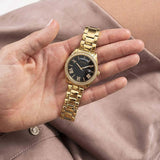 Guess Luna Diamonds Black Dial Gold Steel Strap Watch for Women - GW0307L2 Buy Now By Guess