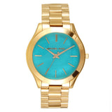 Michael Kors Slim Runway Blue Mother of Pearl Dial Gold Steel Strap Watch for Women - MK3492 Buy Now By Michael Kors