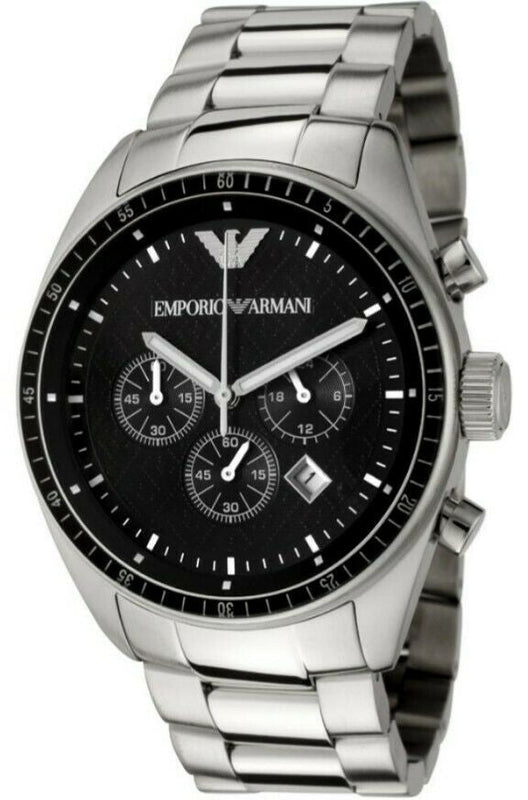 Emporio Armani Sportivo Chronograph Black Dial Silver Stainless Steel Watch For Men - AR0585 Buy Now By Emporio Armani